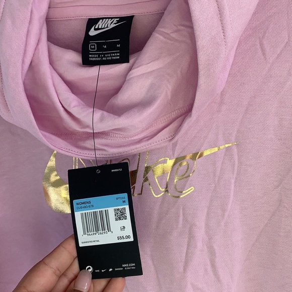 Nike Gold Logo Pink Funnel Neck Hoodie size Medium - Picture 7 of 11